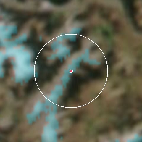 Imagen de satélite de Broken River con la nieve marcada
