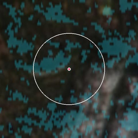 Imagen de satélite de Pyhä con la nieve marcada